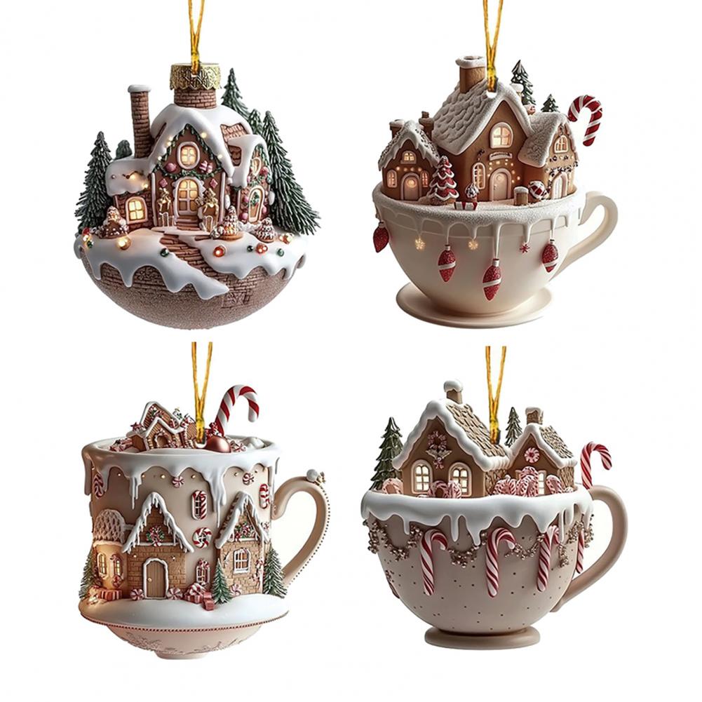 Украшения для рождественской елки Рождественские украшения для родителей Пряничный домик Украшение для рождественской елки Акриловый снег для рюкзака