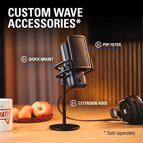 Elgato Wave:3 - Premium USB Condenser Microphone, Black, for Streaming, Podcasting, Gaming, and Home Office Use, Free Mixer Software, Sound Effects Pl