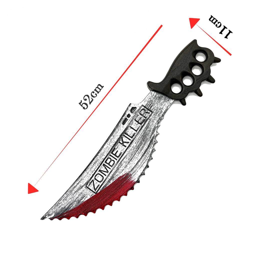 Halloween Realistic Machete Electric Saw Plastic Chainsaw Machete with Blood Stains Halloween Horror Decoration Props