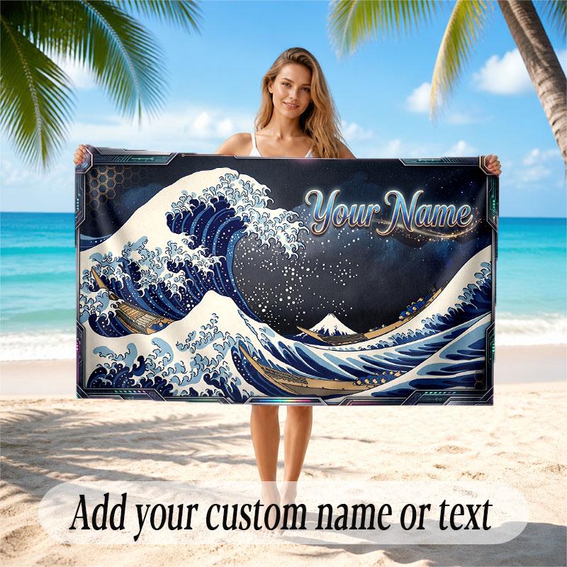 Octopus Sea Life Theme Soft Beach Towel Personalized Custom Name Text Towel Portable for Beach Pool Travel