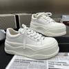 [Ushilai] British Style Platform Casual Little White Shoes Women's 2025 Spring New Round Head Lace-up Heightening Board Shoes