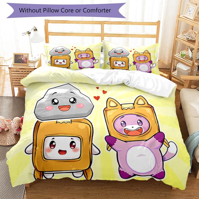 3pcs Lankybox Foxy and Rocky1 pattern bedding set duvet cover set includes duvet cover &pillowcases, perfect all season bedroom decoration & gift