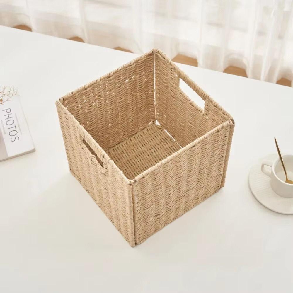 Square Imitation Rattan Basket Hand Woven Woven Storage Bin Simple Sundries Organizer  Closet