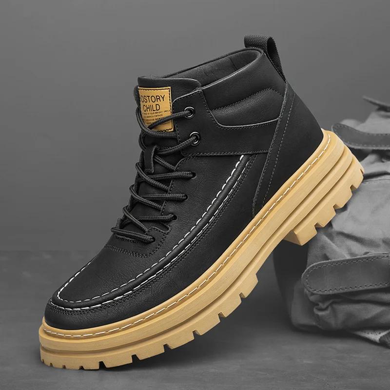 Высококачественные мужские ботильоны из кожи, модные внутренние, увеличивающие рост, мужские высокие ботинки с резиновой подошвой, мужские осенне-зимние ботинки