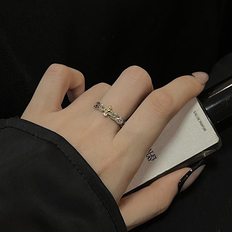 Vintage Niche Design Personalized Black Open Ring Cross Pleated Index Finger Ring Premium Dark Couple Ring