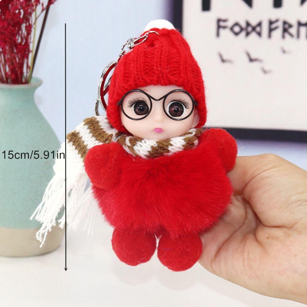 Baby Doll Pompom Keychain Eye Glass Doll Fluffy Doll Keychain Fur Ball Keyring  Jewelry Gift