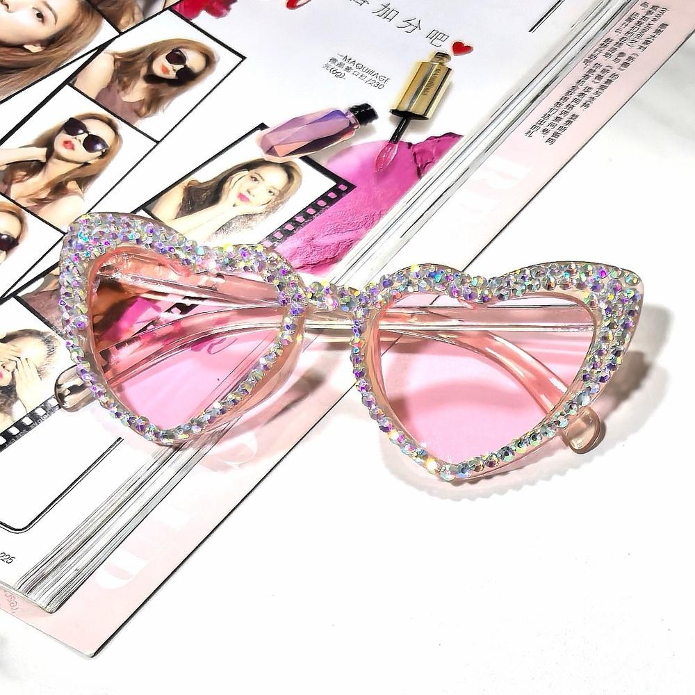 Diamond Heart Shaped Frame Sunglasses UV protection Sun Glasses Vintage Wedding Bridal Shower Party Eyewear Gifts