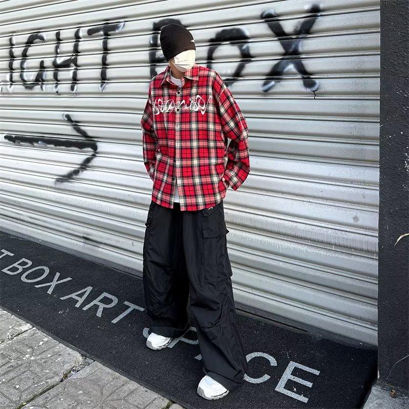 Женская вышитая клетчатая рубашка Boyue, весна и осень, в японском стиле, универсальная, для студентов, модная, повседневная, красная, для мужчин и женщин, уличная одежда