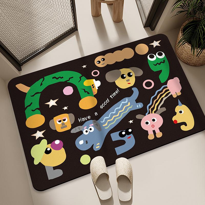 Diatom Mud Floor Mat Bathroom Water Absorption Quick-drying Foot Pad Cartoon Black Cat Dirty-resistant Anti-slip Pad Household Bathroom Entrance Mat