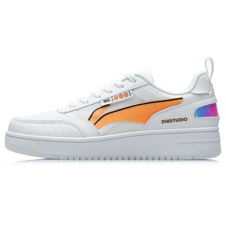 Li Ning No. 258 Non-Slip Wear-Resistant Low-Top Skate Shoes Unisex Sneakers White Orange AGCR201-1