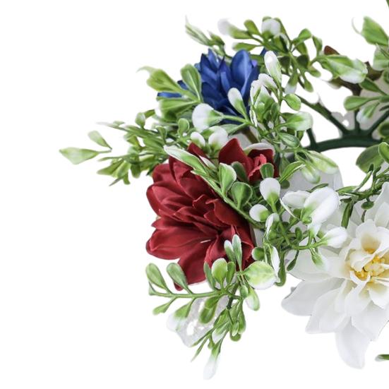 2Pcs Patriotic Artificial Wreath Candle Independence Holder Day Pillar Candle Ring Red White Blue