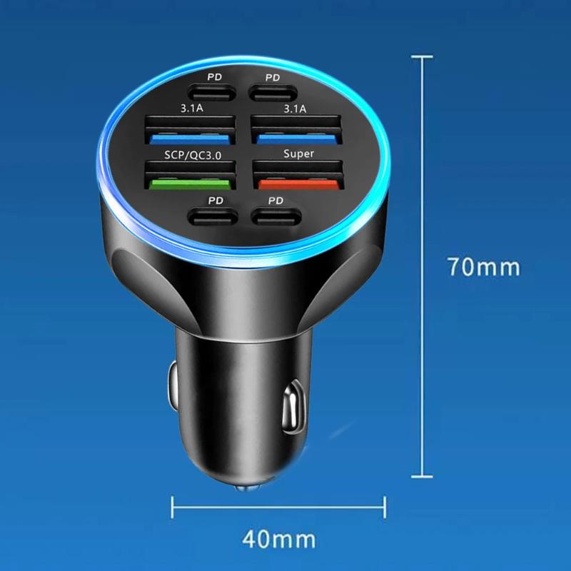 Fast Charging 8 Port Car Charger 100W PD QC30 USB C Power Adapter for Long Distance Travel