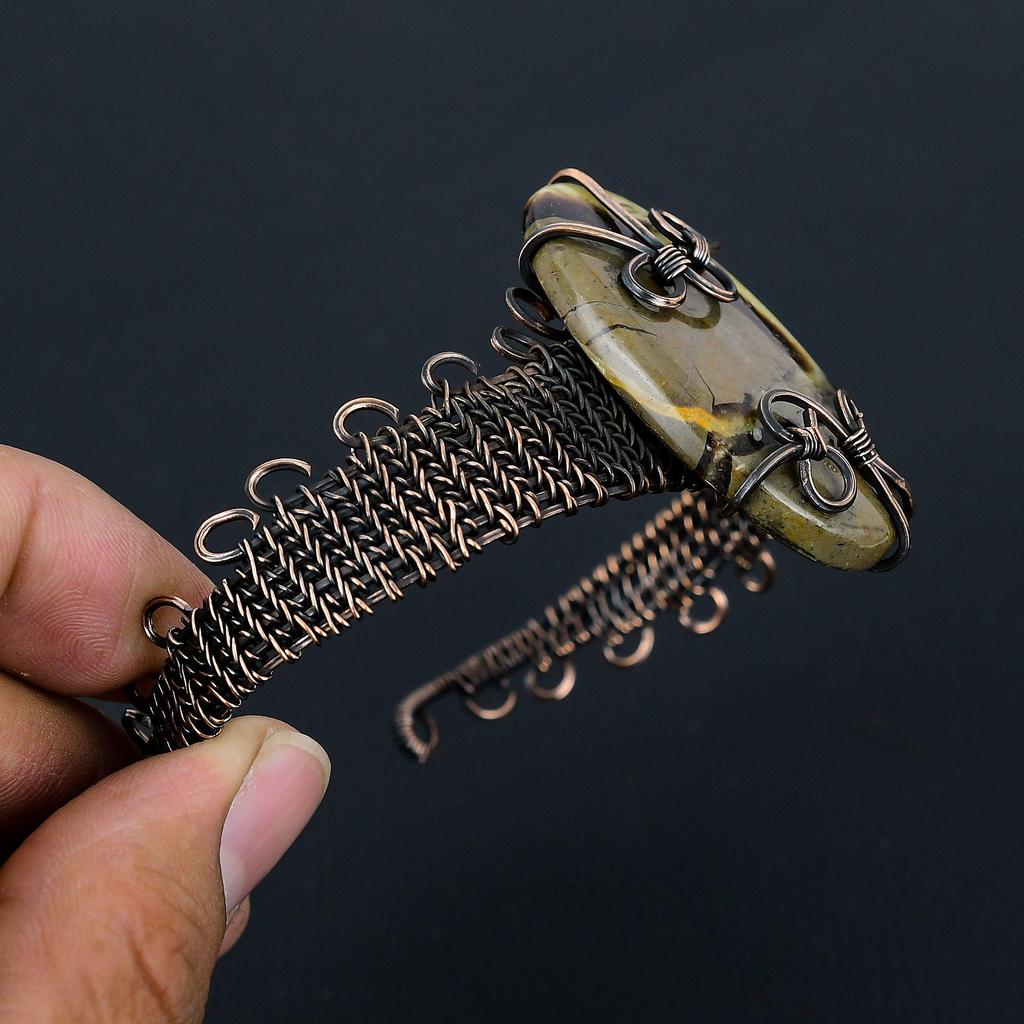 Септарийский драгоценный камень, манжеты/браслет ручной работы, завернутый в чистую медную проволоку, изящные ювелирные изделия