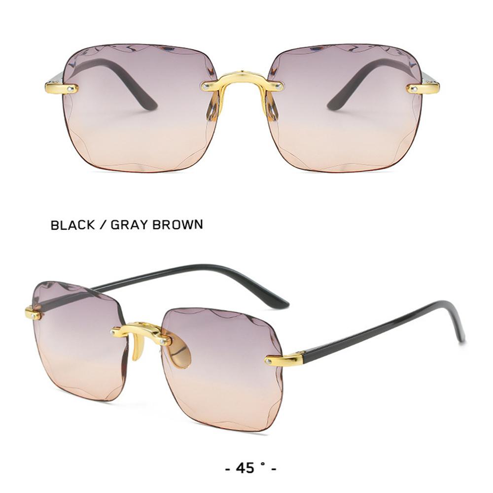 Квадратные солнцезащитные очки без оправы, женские брендовые дизайнерские модные солнцезащитные очки с градиентом, режущие линзы, мужские безрамочные очки для вождения