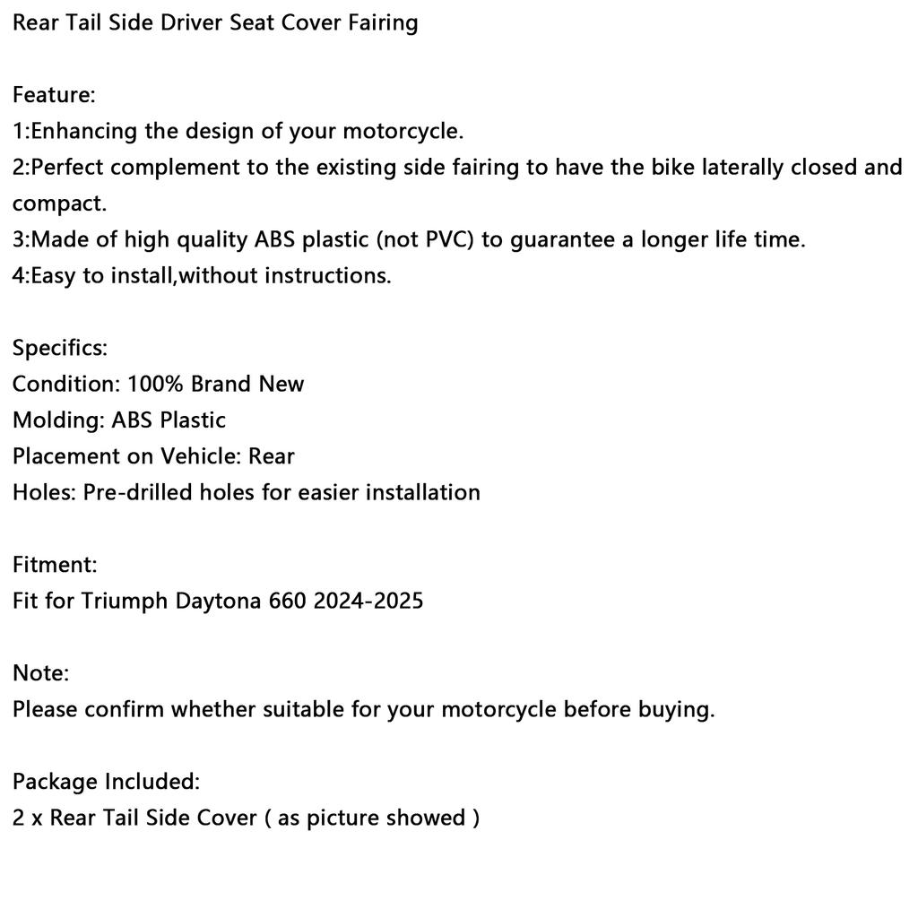 Задний боковой обтекатель сиденья водителя для Daytona 660 2024-2025