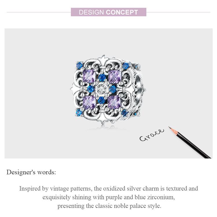 BAMOER стерлингового серебра 925 пробы с винтажным узором, подвески, изысканный блестящий цирконий, подходит для оригинального браслета, ювелирные изделия