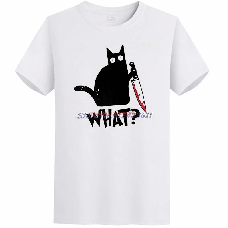 What Funny Black Cat Graphic T Shirts Murderous Cat With Knife Halloween Cotton New Shirts And TShirts Mens Print T Shirt