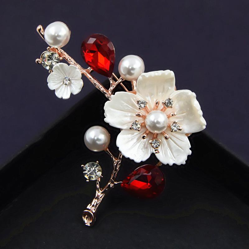 Exquisite Carved Shell Plum Brooch Pin Elegant Women Clothing Accessories Brooches Corsage
