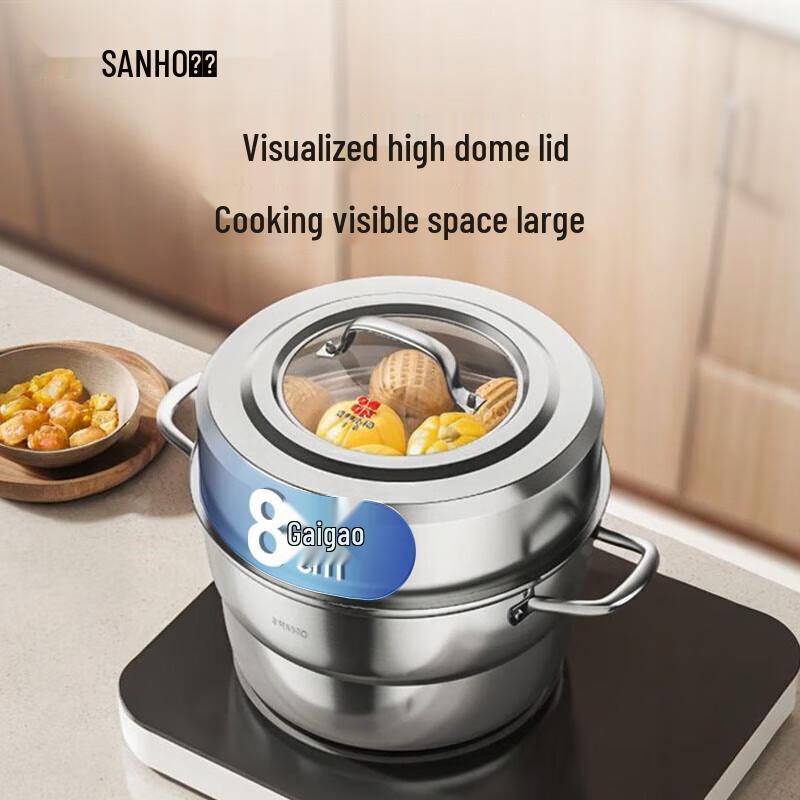 Sanhe 3-Layer 304 Stainless Steel Steamer Pot with Visible Lid, 28cm