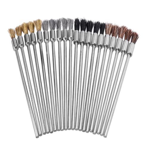 Wolfride Brass Wire Brushes, Bristle Polishing Brushes, 20-Piece Set, 100mm Long, Brush-Shaped, Grinding Brush, Cylindrical Brush, Rust Removal Tool,