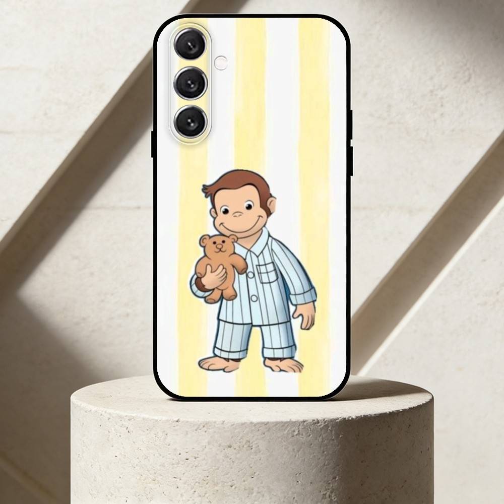Luxury Y2K Curious George Phone Case For Samsung Galaxy A13,21s,22,31,32,52,53,71,72,73,Soft Black Cover
