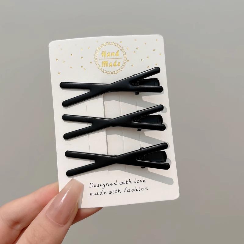 Элегантная черная металлическая заколка для волос для женщин - на лоб, для челки, в стиле «утиный клюв»