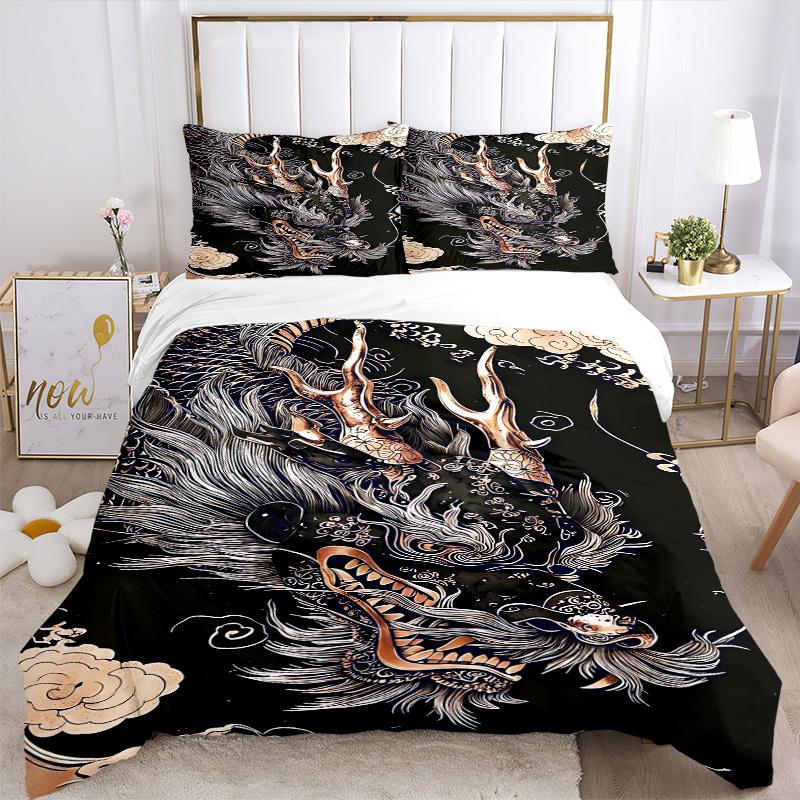 3pcs Dragon Head Design Duvet Cover Set - Machine Washable, Includes 1 Cover and 2 Pillowcases, No Core Included yy251013098