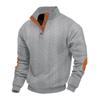 Mens Fall Winter Heavyweight Textured Stand Collar Henley Sweatshirt Trendy Patch Detail Loose Fit