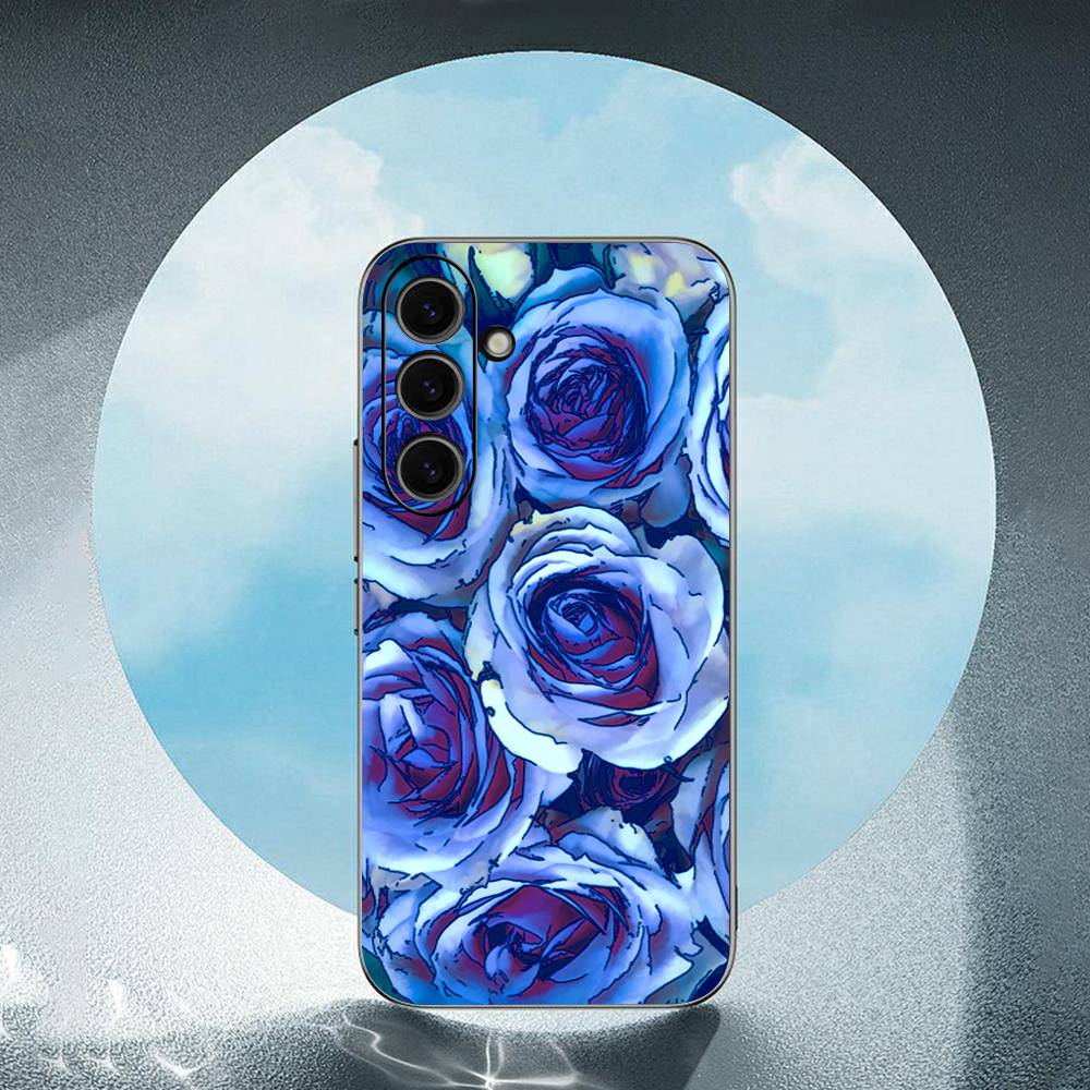 Blue Rose Art For Samsung Galaxy S23 S24 S25 Ultra S22 Plus S21 Black Soft Case Waterproof Soft Case