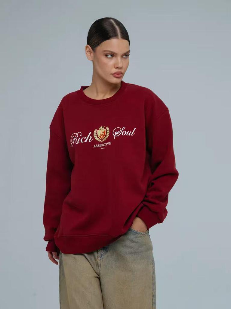 Retro Trendy European & American Style Thickened Round Neck Sweatshirt for Autumn/Winter