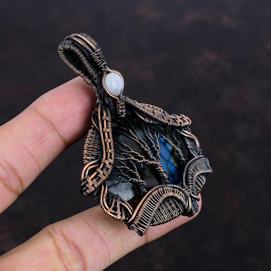 Tree Of Life Labradorite Pendant Copper Wire Wrapped Handmade Pendant Tree Of Life Pendant Rainbow Moonstone Gemstone Jewelry Gift For Women