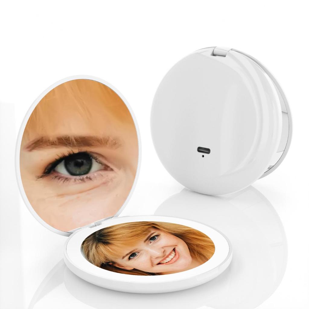 Портативное двустороннее зеркало для макияжа со светодиодной подсветкой, 10-кратное увеличение, складное, с подсветкой для гостиной