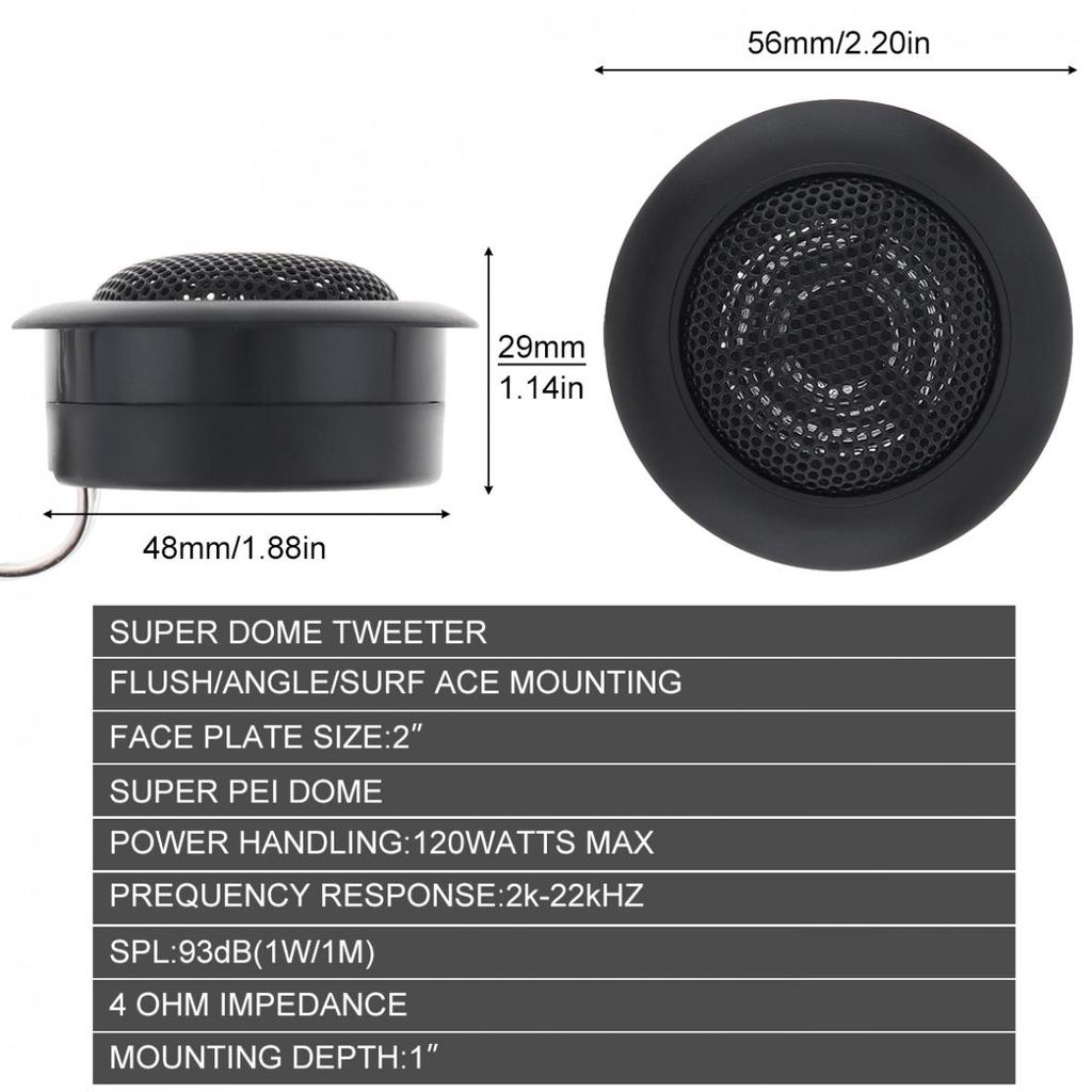 2 шт., 120 Вт, высокоэффективные мини-купольные высокочастотные динамики для автомобильной аудиосистемы