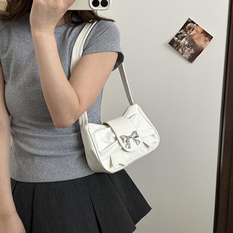 Стильная и универсальная женская сумка на плечо из ПУ кожи, милый декор в виде банта, однотонная сумка подмышку, идеально подходящая как для повседневного, так и для шикарного образа.. АВЭ