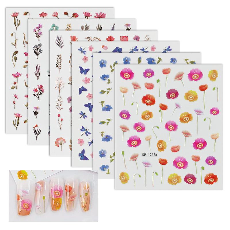 3D Nail Art Decals Summer Petals Florals Colorful Flowers Adhesive Sliders Nail Stickers Decoration For Manicure