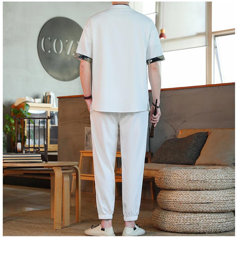 Suxi Men's Summer Chinese Embroidered Two-Piece Retro Suit 8617