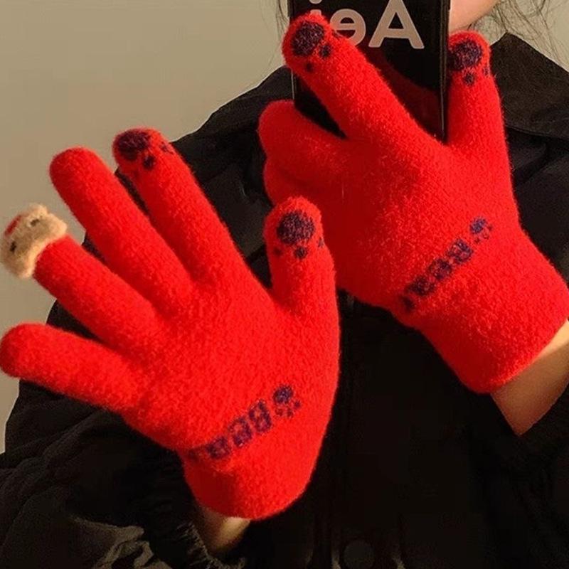 Праздничные красные плюшевые перчатки с сенсорным экраном «Олень» — теплый и милый зимний аксессуар для женщин и студентов
