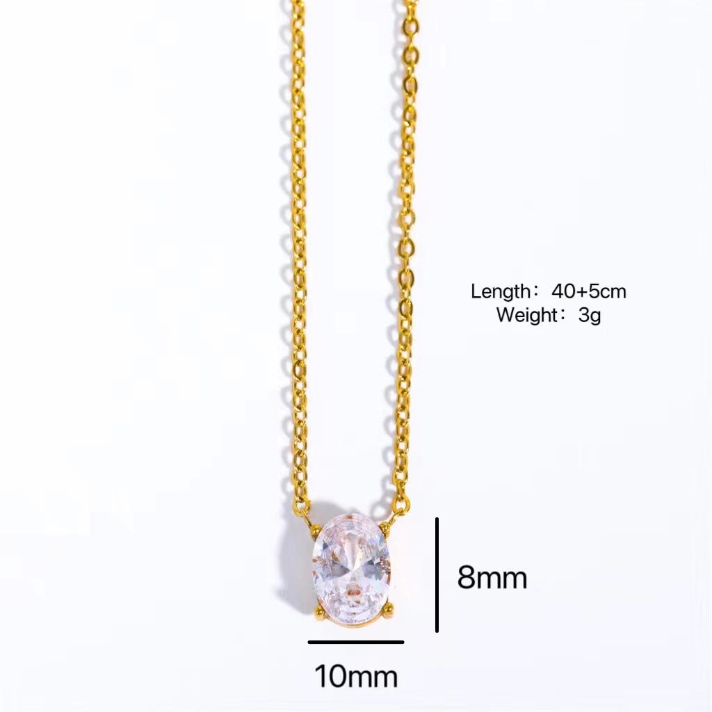 Titanium Steel Color-Retaining Zircon Oval Pendant Necklace Simple Fashion Furnace Vacuum Plating 18K Gold