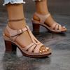 Large Size Women's New Summer One-word Buckle Sandals, Metal Buckle Thick High-heeled Comfortable Sandals