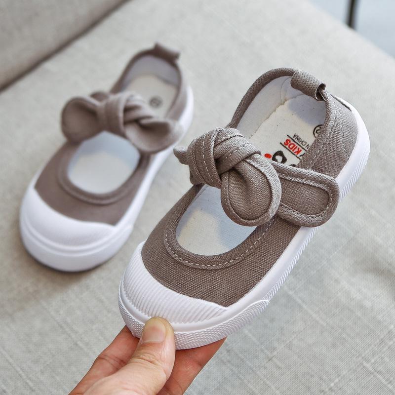 Корейский стиль мода детская мода девушки парусиновые туфли универсальные банты для девочек повседневная обувь Прямая поставка простая дропшиппинг