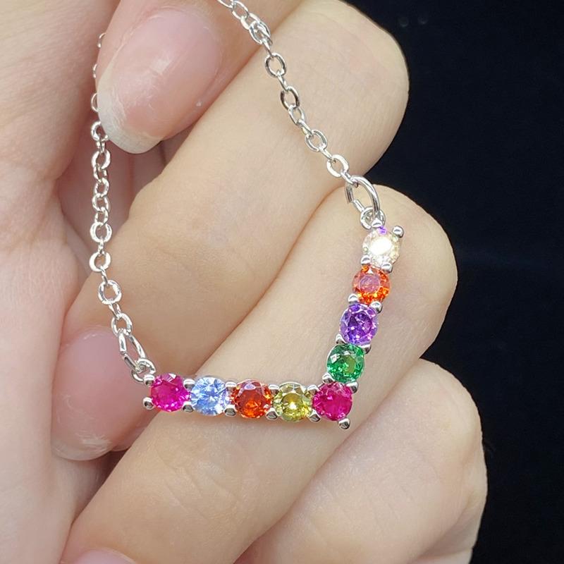 BELLA BOX Новое семицветное ожерелье с подвеской из натурального турмалина с имитацией радуги, женская цепочка на ключицу