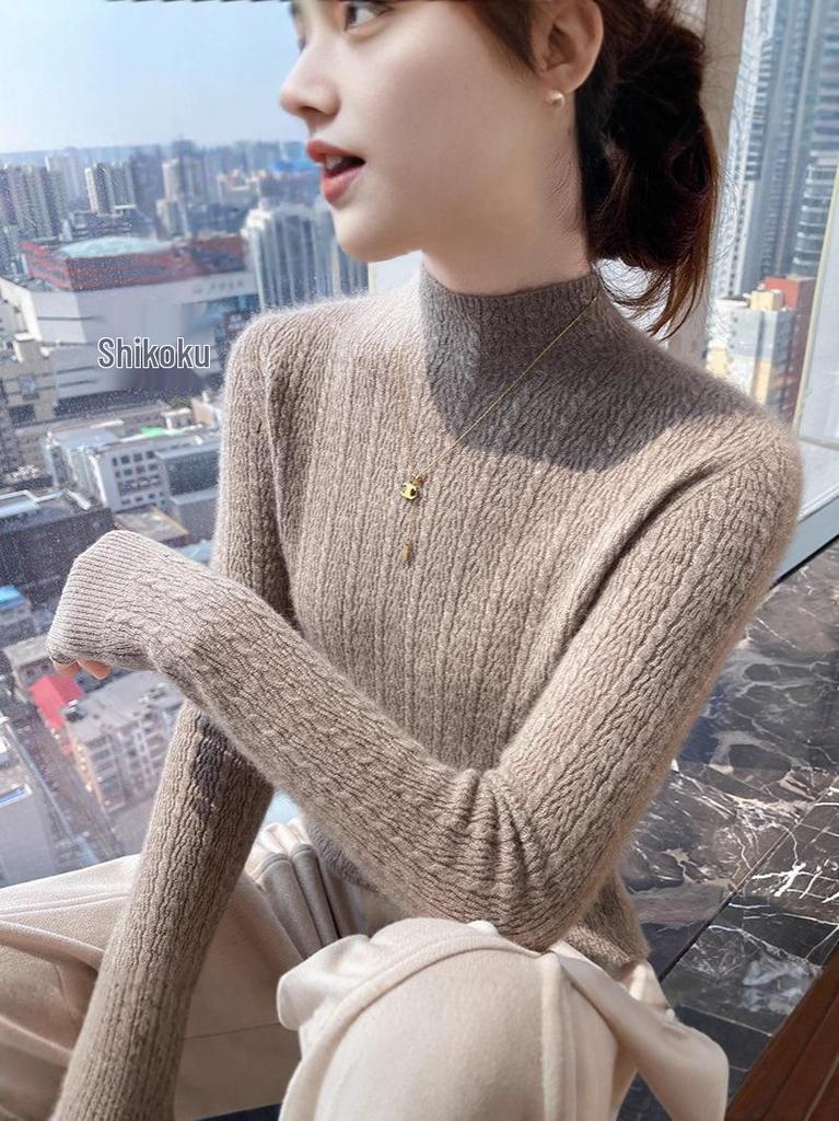 Half-High Collar Cashmere Slim Fit Knit Pullover Sweater for Fall/Winter