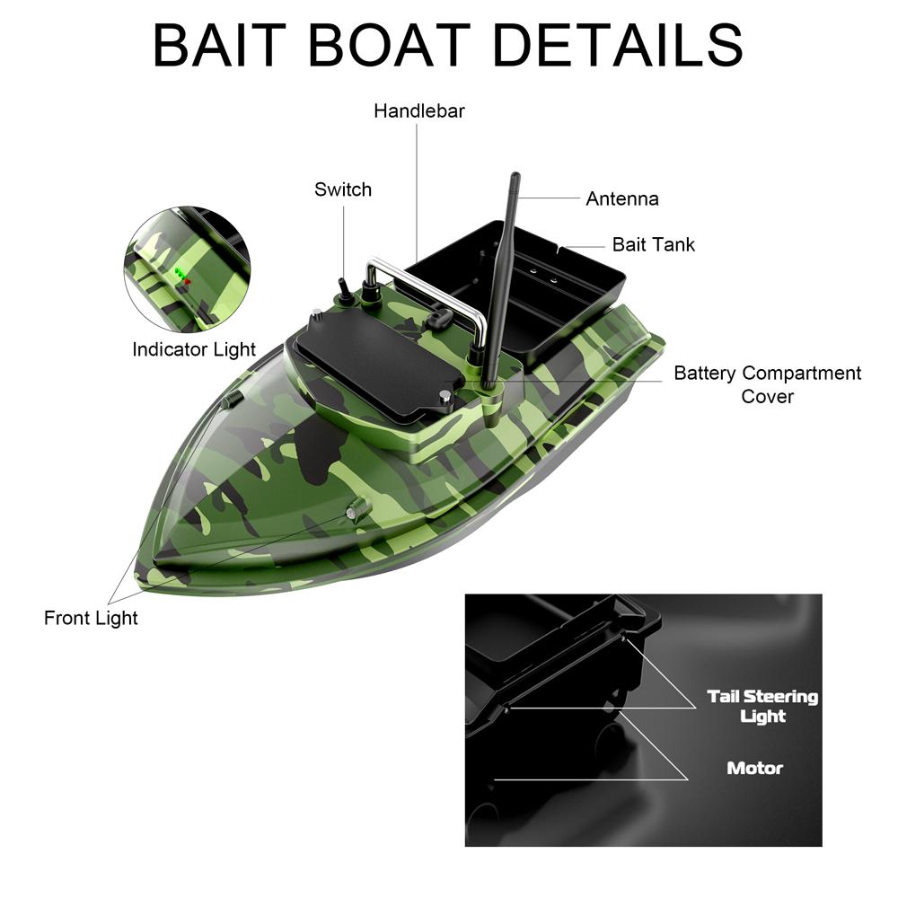 Рыболовный прикормочный кораблик 500м Пульт дистанционного управления Прикормочный кораблик Двухмоторный Эхолот 2КГ Загрузка Поддержка Автоматический Круиз/Коррекция Маршрута