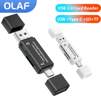 Адаптер кардридера 2 в 1 USB 2.0 Type C для SD TF кардридера памяти Конвертер для iPhone 15 16 Samsung Huawei Xiaomi ПК Ноутбук