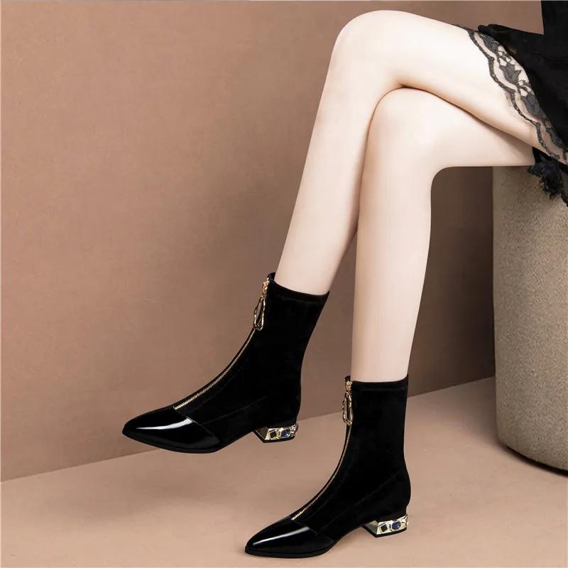 Женские носки, ботинки, женские ботильоны, 2025, чулки, весенние, со стразами, каблук, черные, новые женские резиновые сапоги