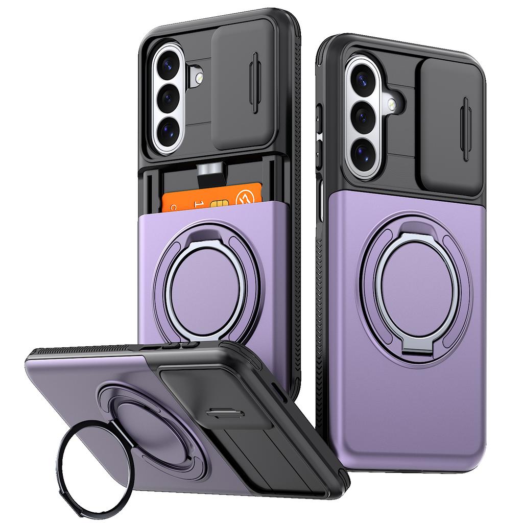 Чехол для Samsung Galaxy A15 A35 A55 A16 A17 A26 Автомобильный Магнитный Держатель Металлическое Кольцо Скрытый Слот для Карты Слайдер Защитная Крышка для Камеры