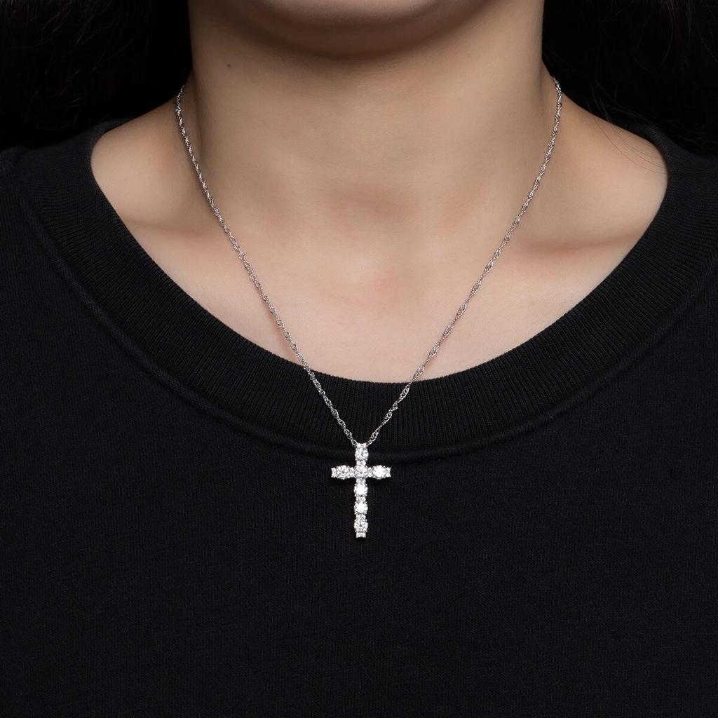 D Color 4MM 2.1 Carat Moissanite Diamond Cross Pendant Necklace 925 Sterling Silver 18K Gold Plated Jewelry