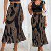 Women Fishtail Skirt A-Line Skirt High Ribbed Office Waist Large Hem Geometric Print Lady Skirt Workwear