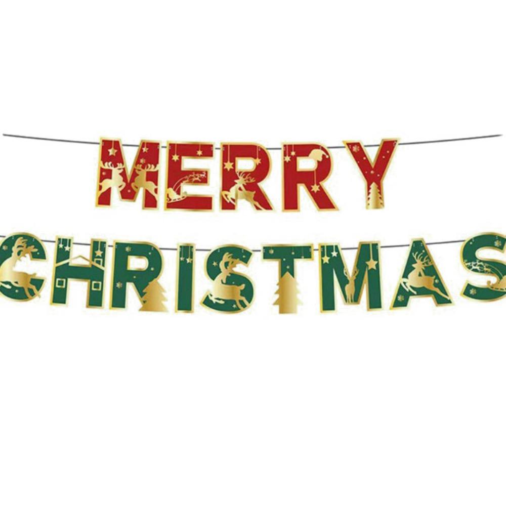 Cartoon Print Merry Christmas Banner Paper Holiday Party Bunting  New Year Decorations