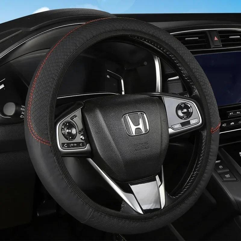 Кожаный чехол на руль автомобиля 37-38 см. Автомобильные аксессуары для салона. Спортивные чехлы на руль автомобиля. Противоскользящие. Универсальные.